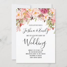 Floral Pink Blush Peony Wedding Invitation Kaart