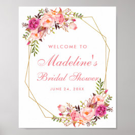 Floral Pink Blush Vrijgezellenfeest Gold Welkom Poster