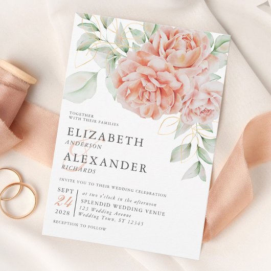 Floral Pink Blush Waterverf Elegant Wedding Kaart