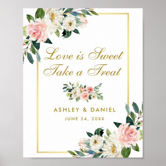 Floral Pink Blush Wedding Gold Treat Poster (Voorkant)