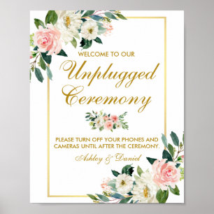 Floral Pink Blush Wedding Gold zonder stopcontact Poster