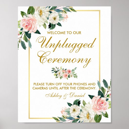 Floral Pink Blush Wedding Gold zonder stopcontact Poster (Voorkant)