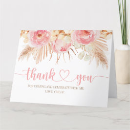 Floral pink Boho Pampas Thank you card Bedankkaart