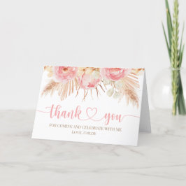 Floral pink Boho Pampas Thank you card Bedankkaart