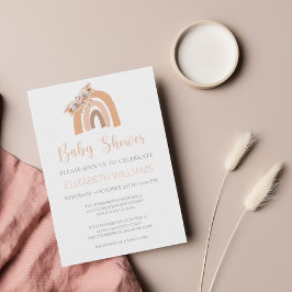 Floral Pink Boho Rainbow Pampas Grass Baby shower Kaart