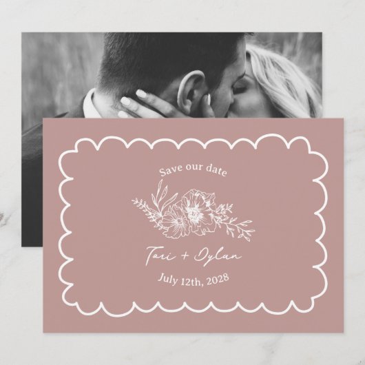 Floral Pink Botanical Bewaar de datumfoto Save The Date (Voorkant / Achterkant)