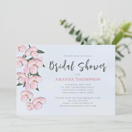 Floral Pink Botanical Cherry Blossom QR Code Kaart (Staand voorkant)