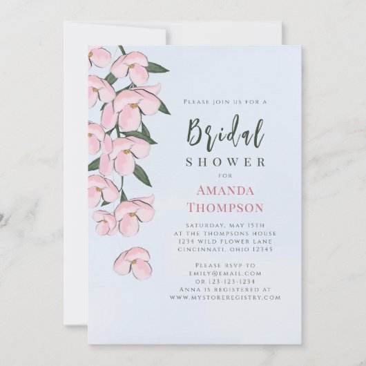 Floral Pink Botanical Cherry Blossom QR Code Kaart (Voorkant)