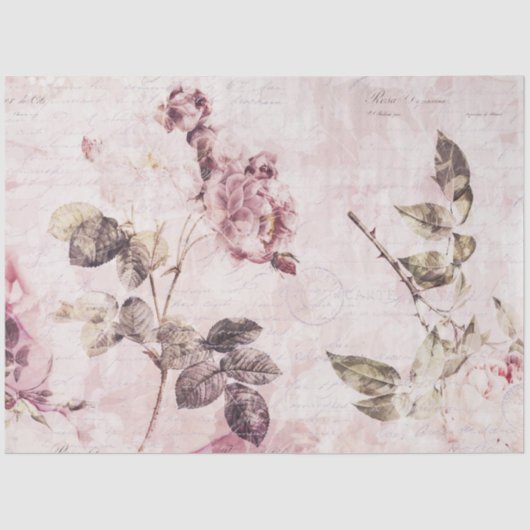  Floral Pink Botanische Ephemera Ontschroothoek Tissuepapier (Voorkant)