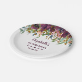 Floral Pink, Bourgogne en Glitter Retirement Party Papieren Bordje (Gekanteld)