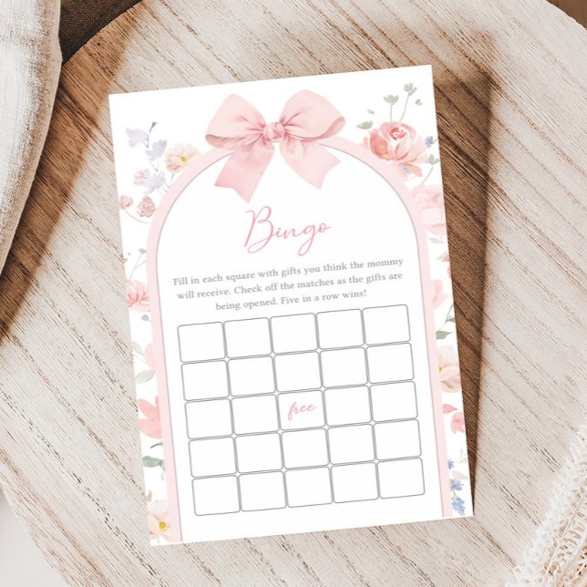 Floral Pink Bow Baby in Bloom Shower Bingo Game (Creator heeft geüpload)