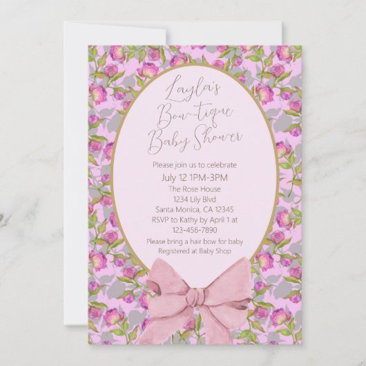  Floral Pink Bow Baby shower Kaart (Voorkant)
