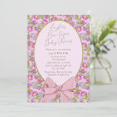  Floral Pink Bow Baby shower Kaart (Staand voorkant)