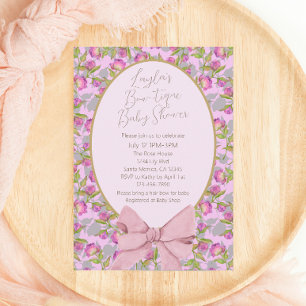  Floral Pink Bow Baby shower Kaart