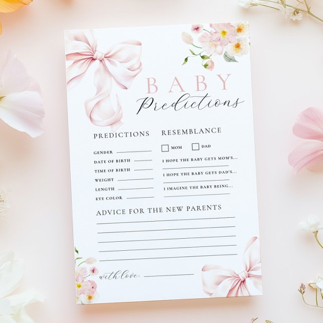 Floral Pink Bow Baby shower Voorspelling Advies Sp (Creator heeft geüpload)
