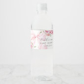 Floral Pink Bow Baby Shower Waterfles Etiket (Voorkant)