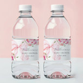 Floral Pink Bow Baby Shower Waterfles Etiket