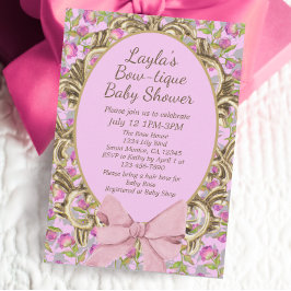  Floral Pink Bow Boutique Baby Girl Shower Kaart