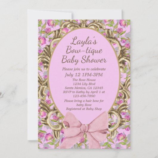  Floral Pink Bow Boutique Baby Girl Shower Kaart (Voorkant)