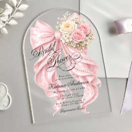 Floral Pink Bow Elegant Bridal Shower Acryl Uitnodigingen