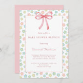 Floral Pink Bow Ribbon Baby Shower Brunch  Kaart (Voorkant / Achterkant)
