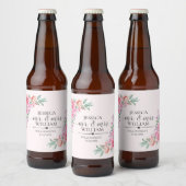 Floral Pink bruiloft Bier Etiket (Flessen)