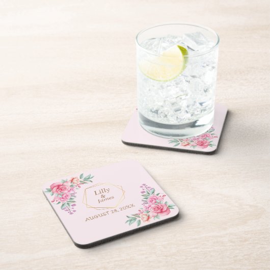 Floral Pink bruiloft Bier Onderzetter (Rechterzijde)