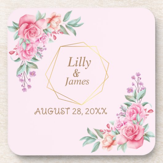 Floral Pink bruiloft Bier Onderzetter (Voorkant)