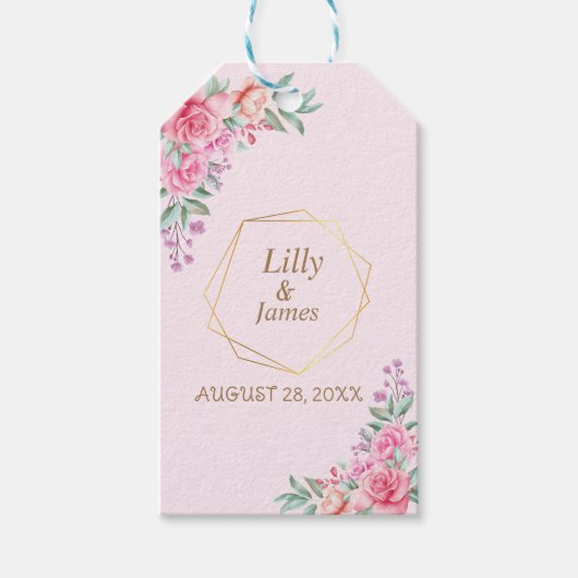 Floral Pink bruiloft Cadeaulabel (Voorkant)