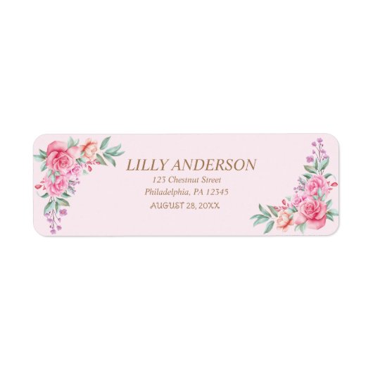 Floral Pink bruiloft Etiket (Voorkant)