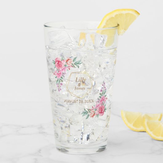 Floral Pink bruiloft Glas (Achterkant ijs)