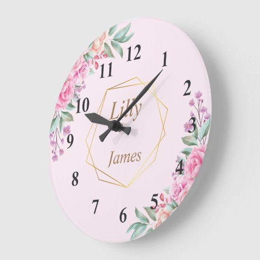 Floral Pink bruiloft Grote Klok (Hoek)