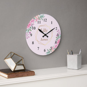 Floral Pink bruiloft Grote Klok