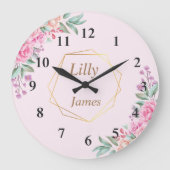 Floral Pink bruiloft Grote Klok (Voorkant)