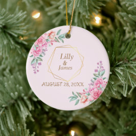 Floral Pink bruiloft Keramisch Ornament