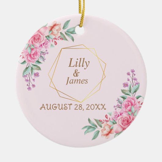 Floral Pink bruiloft Keramisch Ornament (Voorkant)