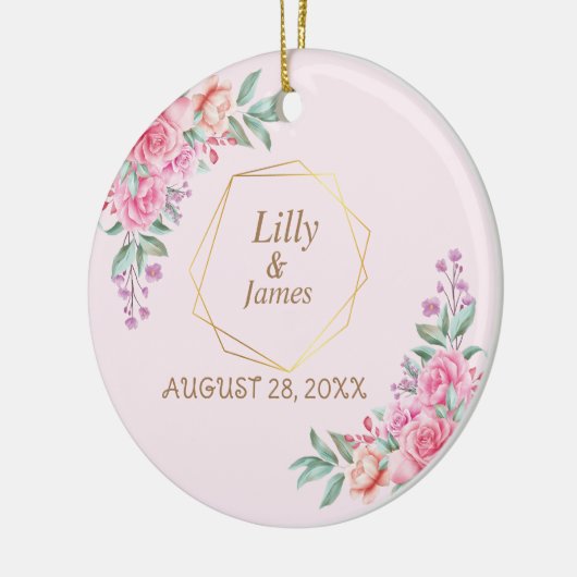 Floral Pink bruiloft Keramisch Ornament (Links)