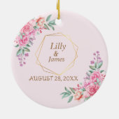 Floral Pink bruiloft Keramisch Ornament (Achterkant)