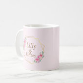 Floral Pink bruiloft Koffiemok (Voorkant links)