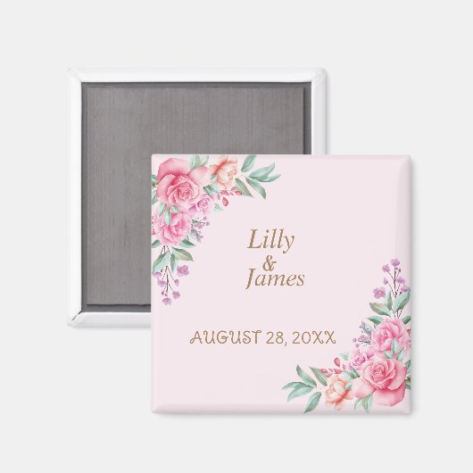 Floral Pink bruiloft Magneet (Voorkant / Achterkant)