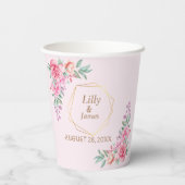 Floral Pink bruiloft Papieren Bekers (Achterkant)