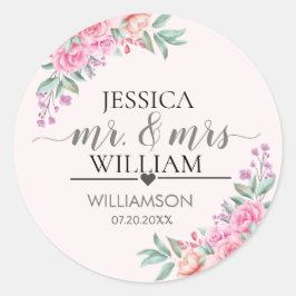 Floral Pink bruiloft Ronde Sticker