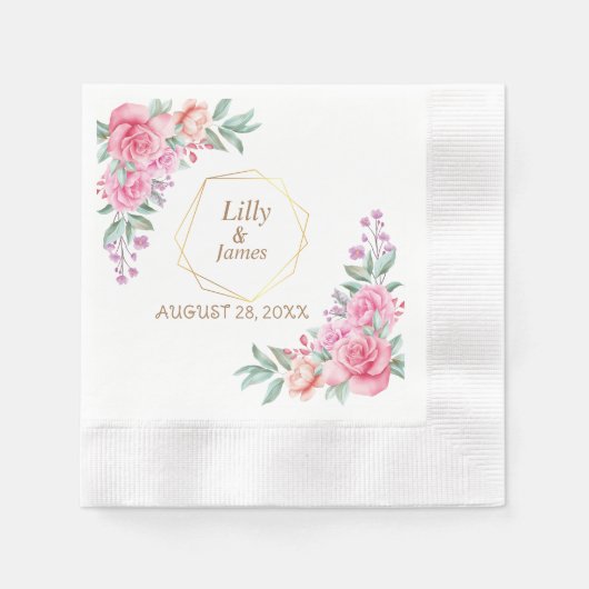 Floral Pink bruiloft Servet (Voorkant)