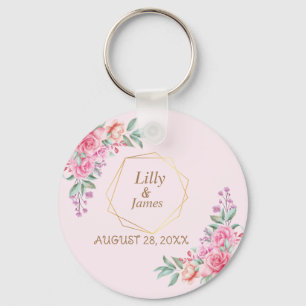 Floral Pink bruiloft Sleutelhanger