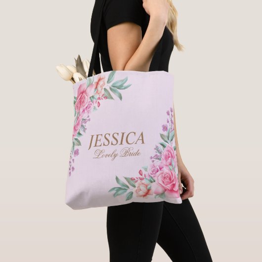Floral Pink bruiloft Tote Bag (Dichtbij)