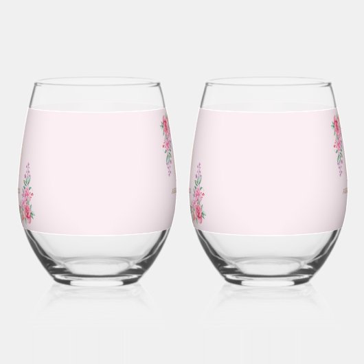 Floral Pink bruiloft Wijnglas Zonder Voet (Links)