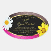 Floral Pink Burgundy Glitter Black Product Labels (Voorkant)