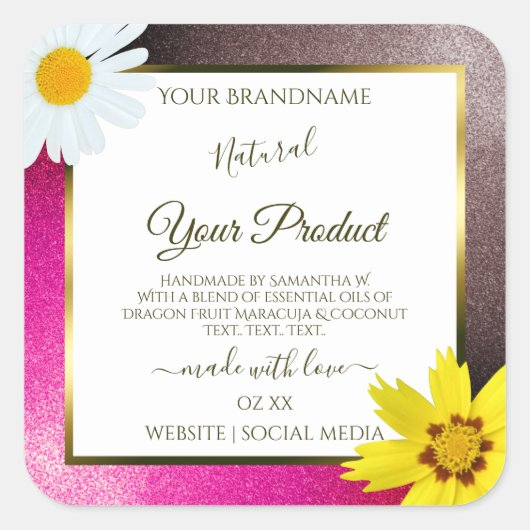 Floral Pink Burgundy Glitter White Product Labels (Voorkant)