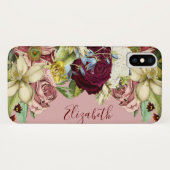  Floral Pink Burgundy-naam Case-Mate iPhone Case (Achterkant (horizontaal))