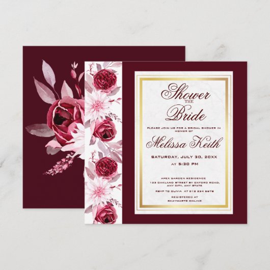 Floral Pink Burgundy Script Vrijgezellenfeest Squa Kaart (Voorkant / Achterkant)